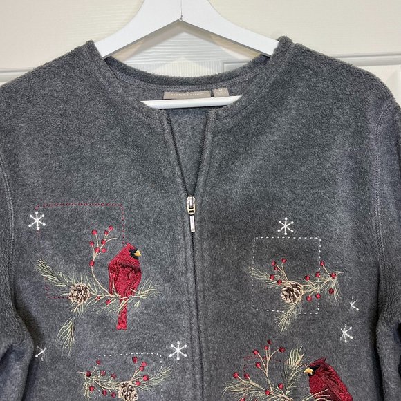 Croft & Barrow Bird Christmas Zip Up Cardigan Sweater Jacket Women sz M - Picture 4 of 7